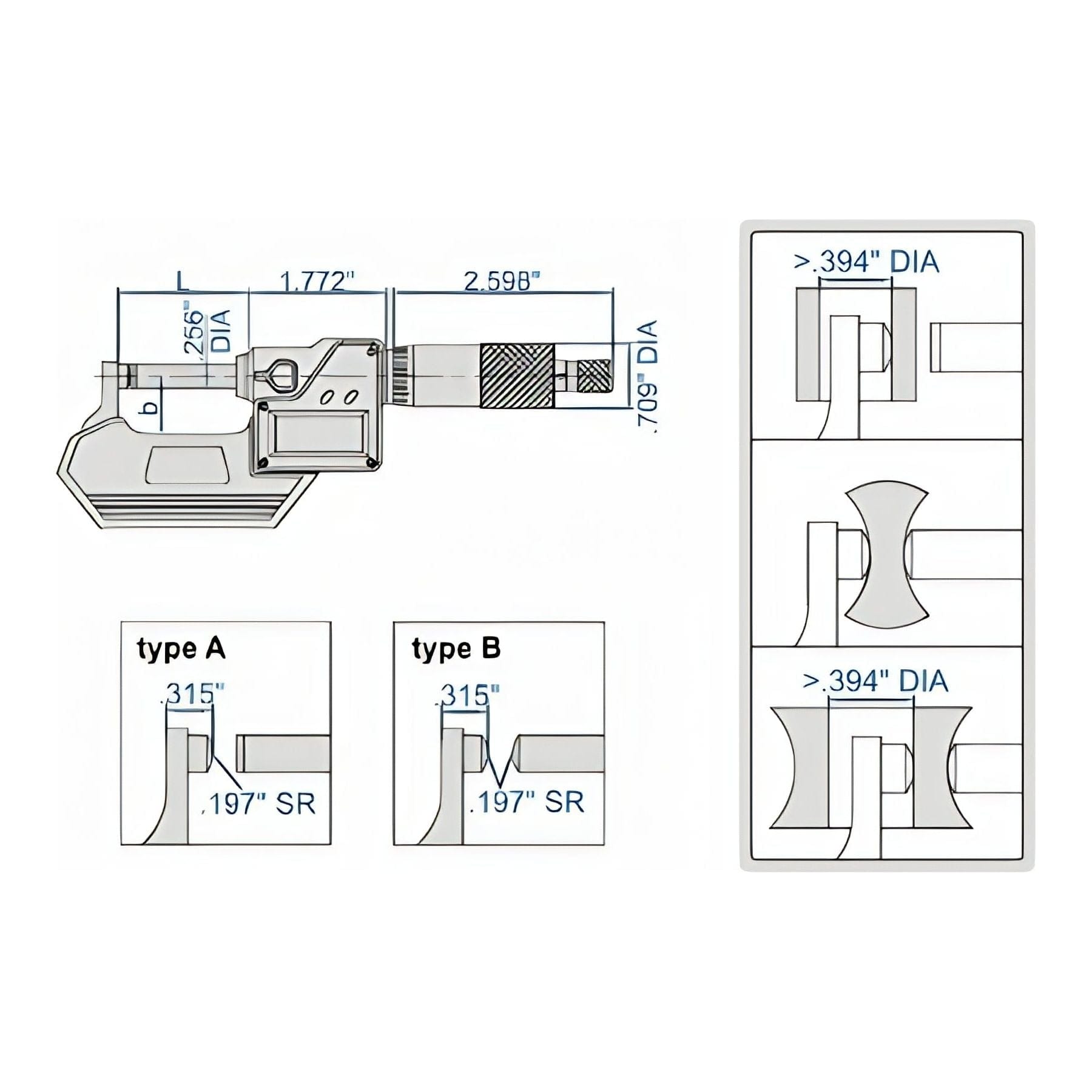 INSIZE Measuring Equipment Insize Digital Spherical Anvil Tube Micrometer 25-50mm/1-2" Range Series 3560-50SE