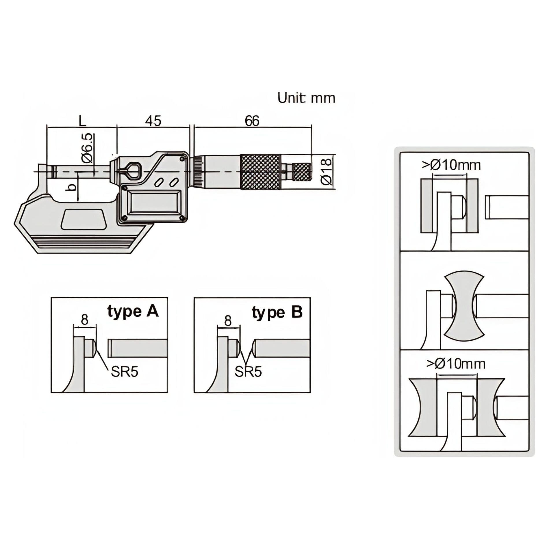 INSIZE Measuring Equipment Insize Digital Spherical Anvil Tube Micrometer 50-75mm/2-3" Range Series 3560-75SA