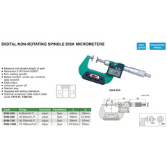 INSIZE Measuring Equipment Insize Digital Spindle Disc Micrometer 0-25mm Range Series 3594-25A
