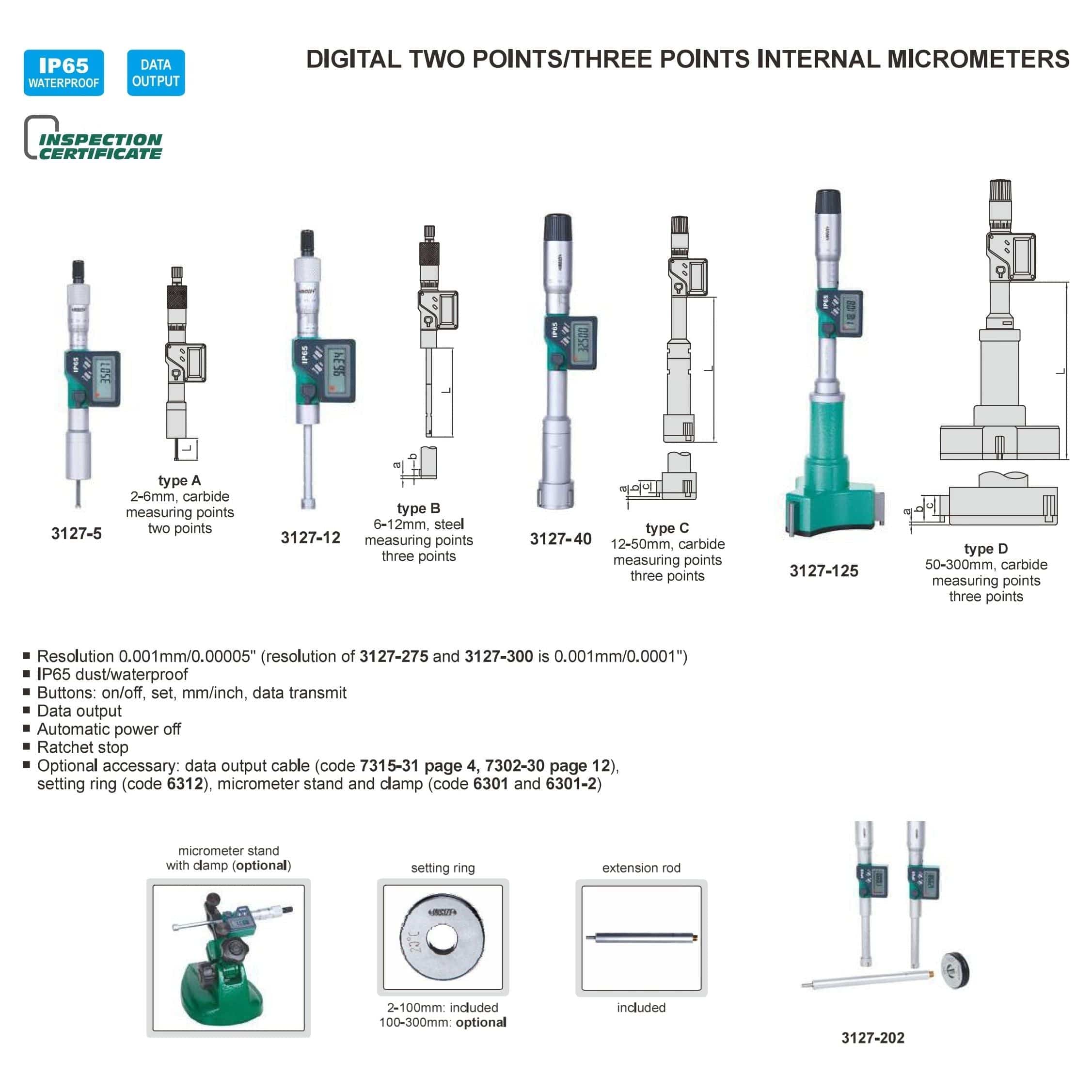 INSIZE Measuring Equipment Insize Digital Two Points/ Three Points Internal Micrometer Set 50-100mm Range Series 3127-1004
