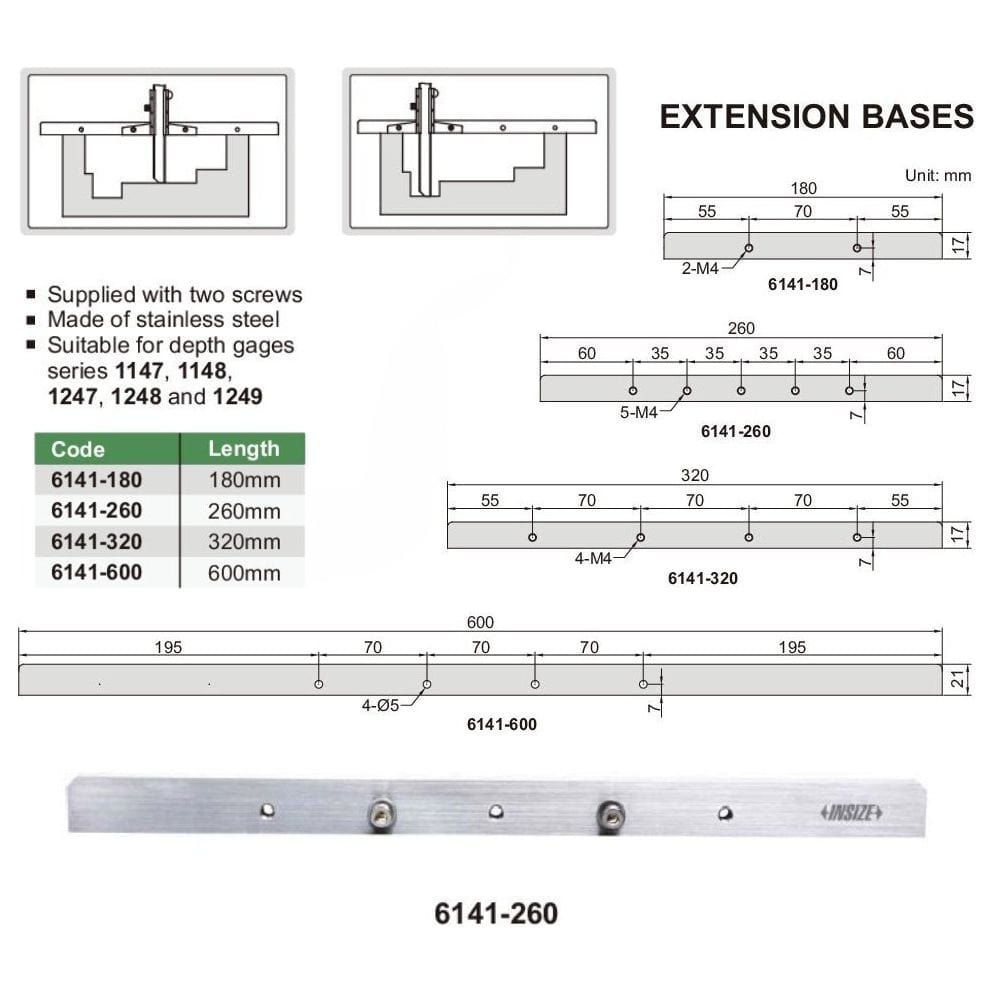 INSIZE Measuring Equipment Insize Extension Base 260mm Range Series 6141-260