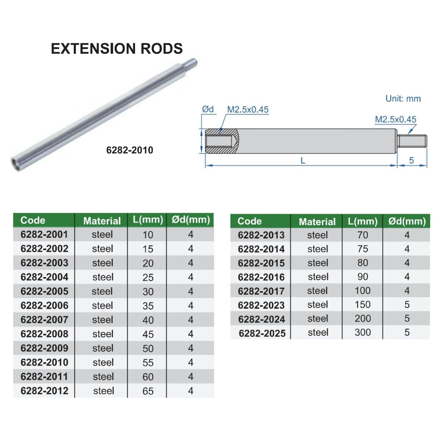 INSIZE Measuring Equipment Insize Extension Rod 10mm Range Series 6282-2001