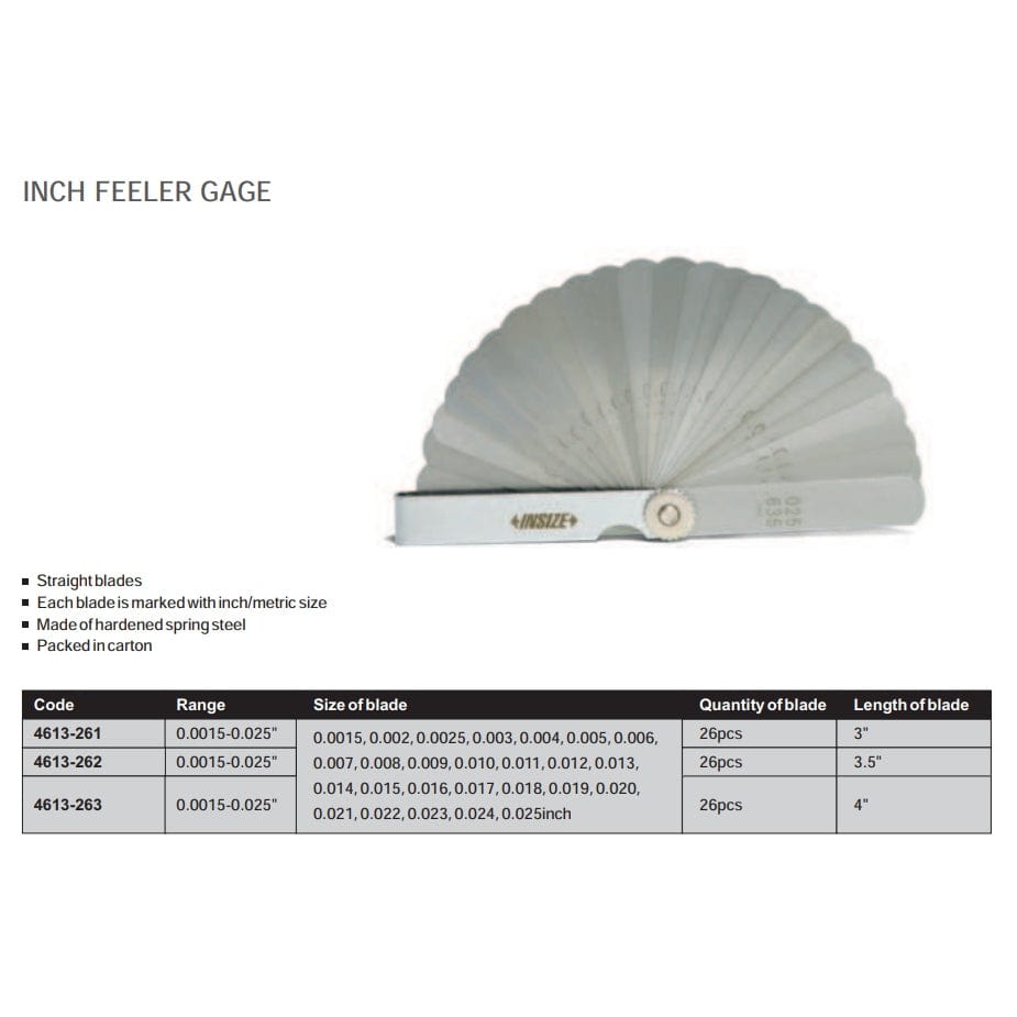 INSIZE MEASURING EQUIPMENT Insize Feeler Gauge Set 0.0015"-0.025" Range Series 4613-261
