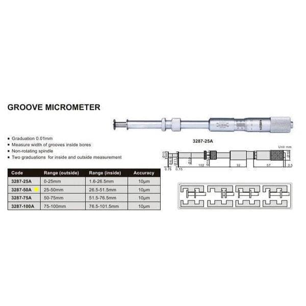 INSIZE Measuring Equipment Insize Groove Micrometer 25-50mm Range Series 3287-50A