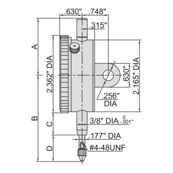 INSIZE MEASURING EQUIPMENT Insize Imperial Lug Back Dial Indicator 1" Range Series 2307-105