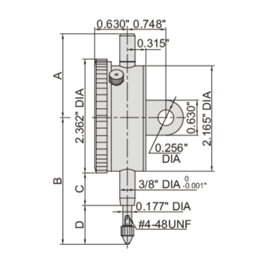 INSIZE Measuring Equipment Insize Imperial Lug Back Dial Indicator 2" Range Series 2307-205