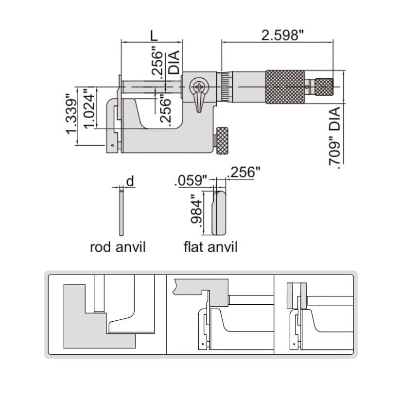 INSIZE Measuring Equipment Insize Interchangeable Anvil Micrometer 1-2" Range Series 3262-2