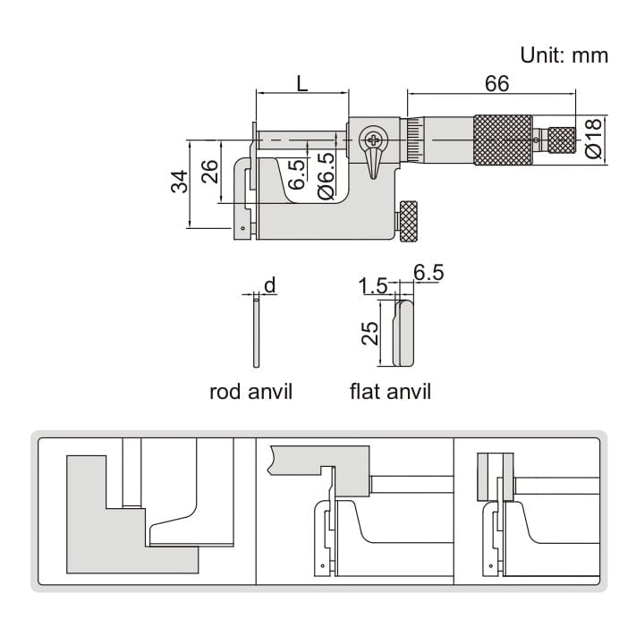 INSIZE Measuring Equipment Insize Interchangeable Anvil Micrometer 25-50mm Range Series 3262-50A