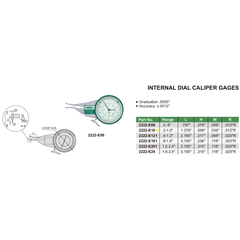 INSIZE MEASURING EQUIPMENT Insize Internal Dial Caliper Gauge 0.2-1" Range Series 2222-E10
