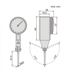 INSIZE Measuring Equipment Insize Long Stylus Dial Test Indicator 0.8mm x 0.01mm Range Series 2383-08A