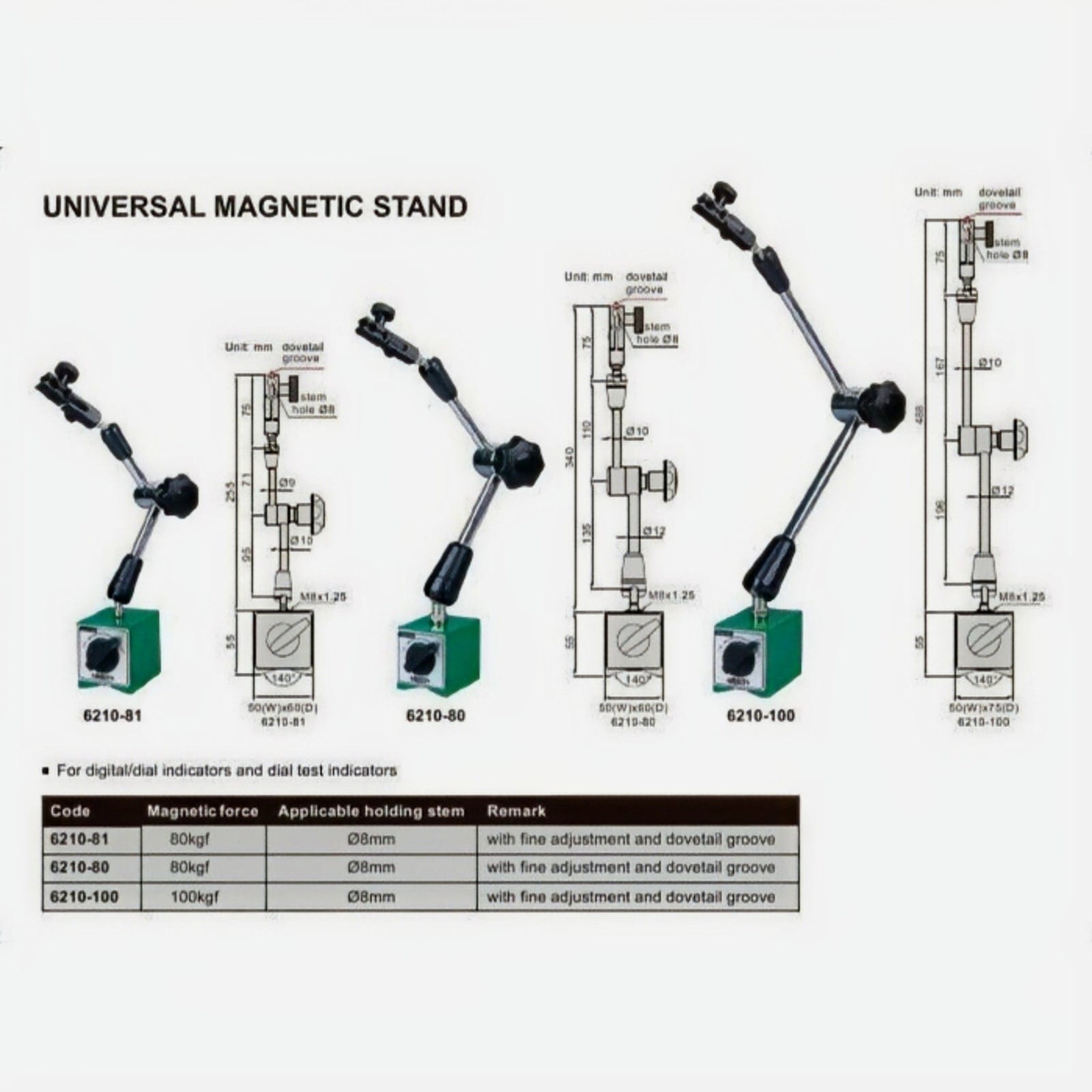 INSIZE Measuring Equipment Insize Mechanical Lock Magnetic Stand 100 kg Force Series 6210-100