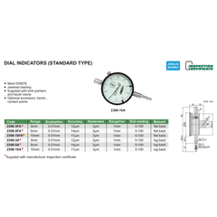 INSIZE Measuring Equipment Insize Metric Flat Back Dial Indicator 10mm Range Series 2308-10FA