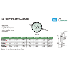 INSIZE Measuring Equipment Insize Metric Lug Back Dial Indicator 5mm Range Series 2308-5A