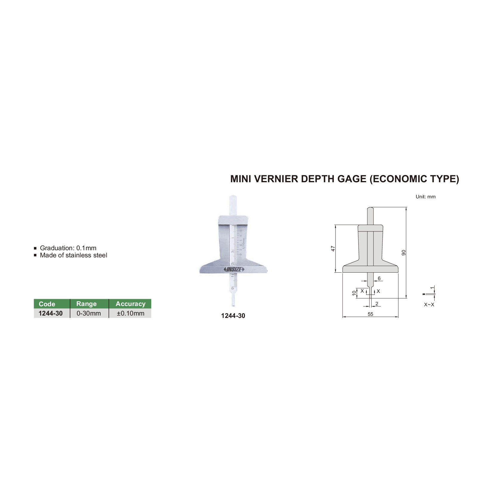INSIZE MEASURING EQUIPMENT Insize Mini Vernier Depth Gauge 0-30mm Range Series 1244-30