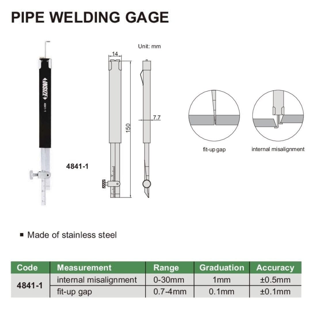 INSIZE Measuring Equipment Insize Pipe Welding Gauge Range Series 4841-1