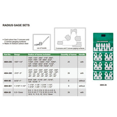 INSIZE MEASURING EQUIPMENT Insize Radius Gauge Set 1/64"–1/2" Range Series 4804-25E