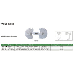 INSIZE Measuring Equipment Insize Radius Gauge Set 1-7mm Range Series 4801-17