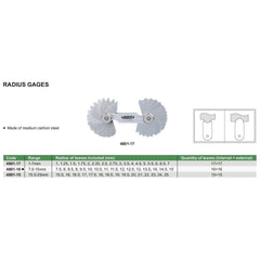 INSIZE Measuring Equipment Insize Radius Gauge Set 7.5-15mm Range Series 4801-16