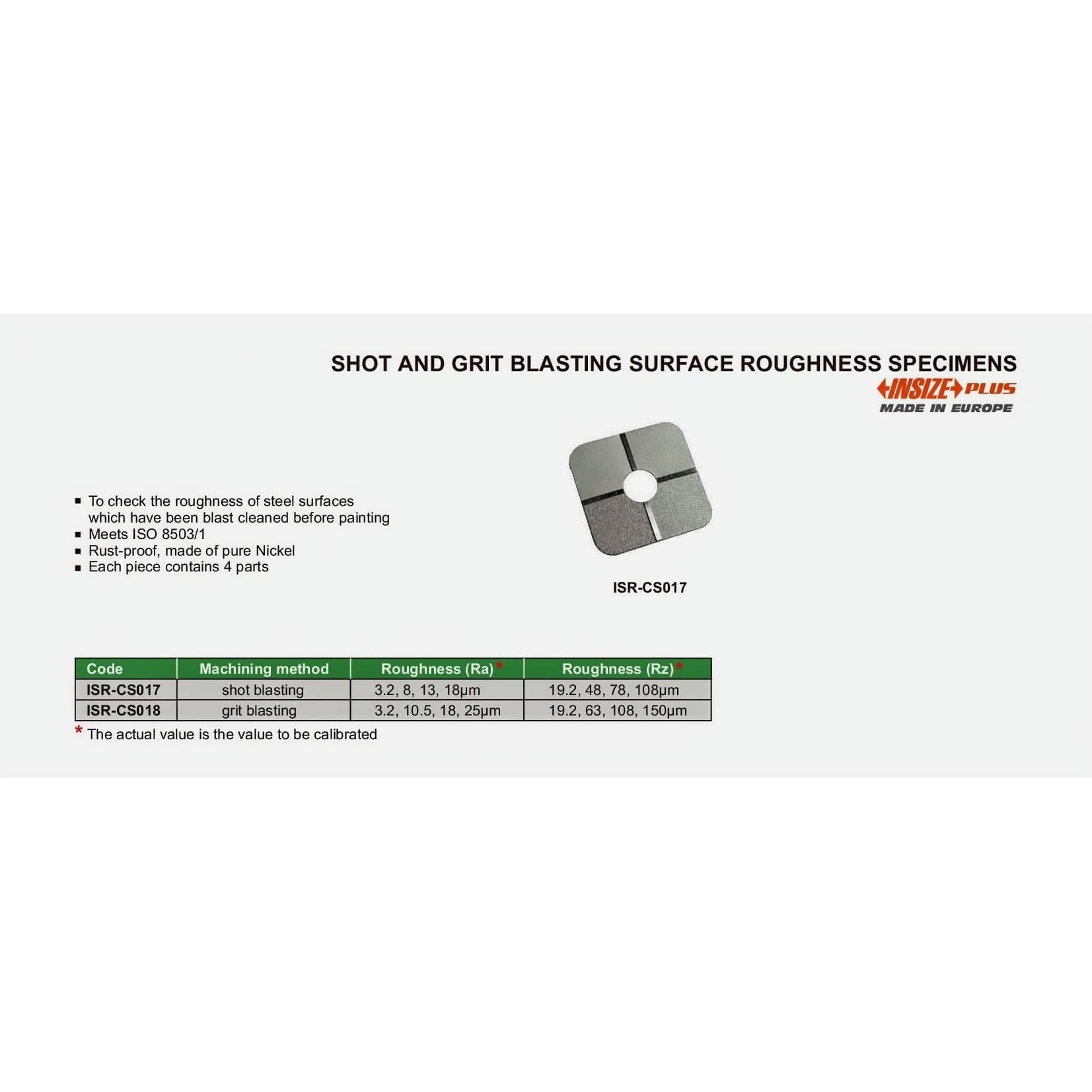 INSIZE MEASURING EQUIPMENT Insize Shot & Grit Blasting Surface Roughness Specimen Series ISR-CS018