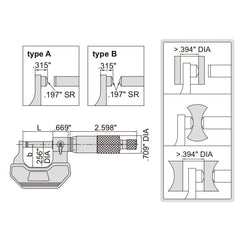 INSIZE Measuring Equipment Insize Spherical Anvil Tube Micrometer 1-2" Type A Series 3260-2