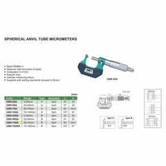 INSIZE Measuring Equipment Insize Spherical Anvil Tube Micrometer 50-75mm Type B Series 3260-75SA