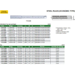 INSIZE MEASURING EQUIPMENT Insize Stainless Steel Ruler 150mm/6" Range Series 7110-150