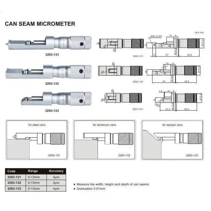 INSIZE MEASURING EQUIPMENT Insize Steel Can Seam Micrometer 0-13mm Range Series 3293-131