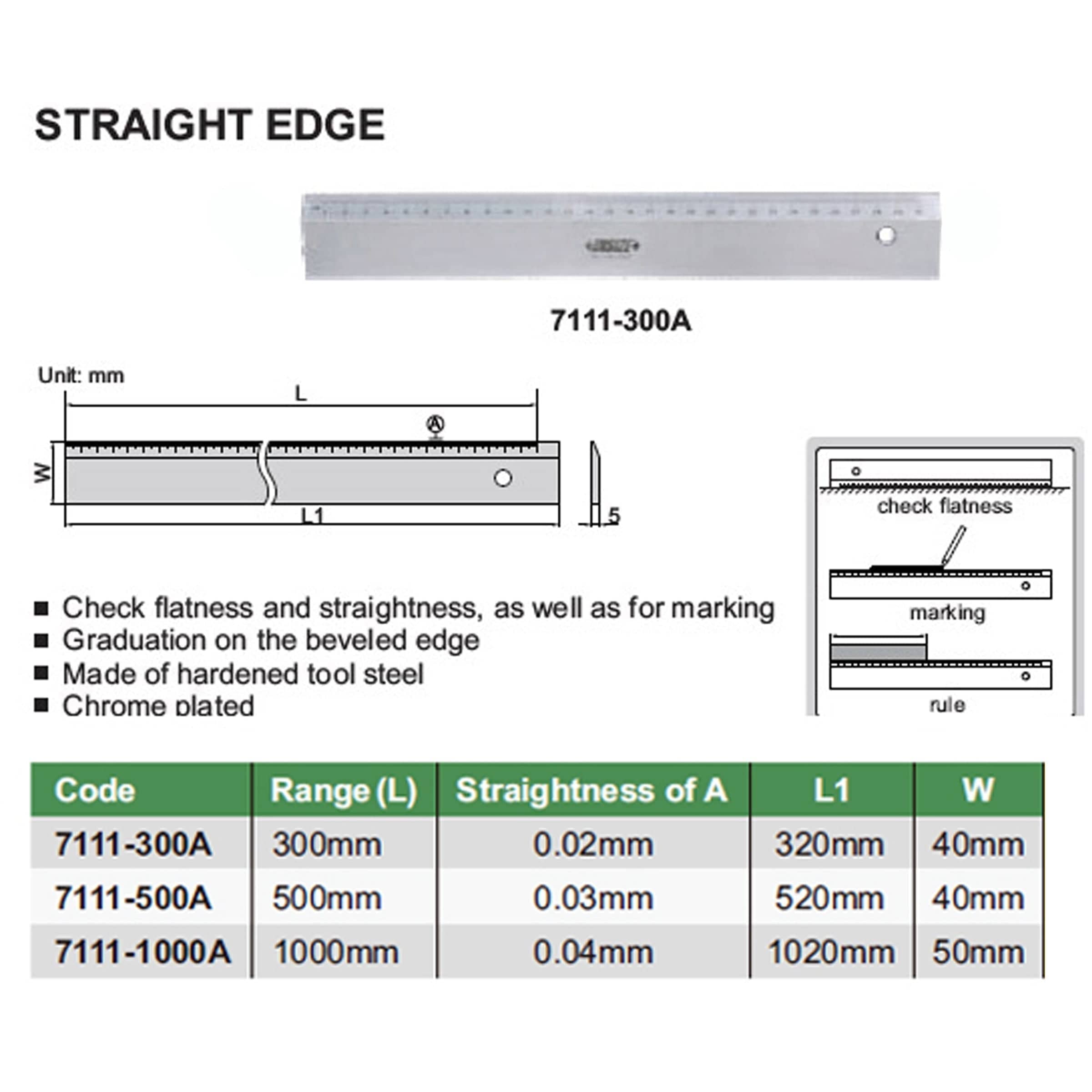 INSIZE MEASURING EQUIPMENT Insize Straight Edge 500mm Series 7111-500A