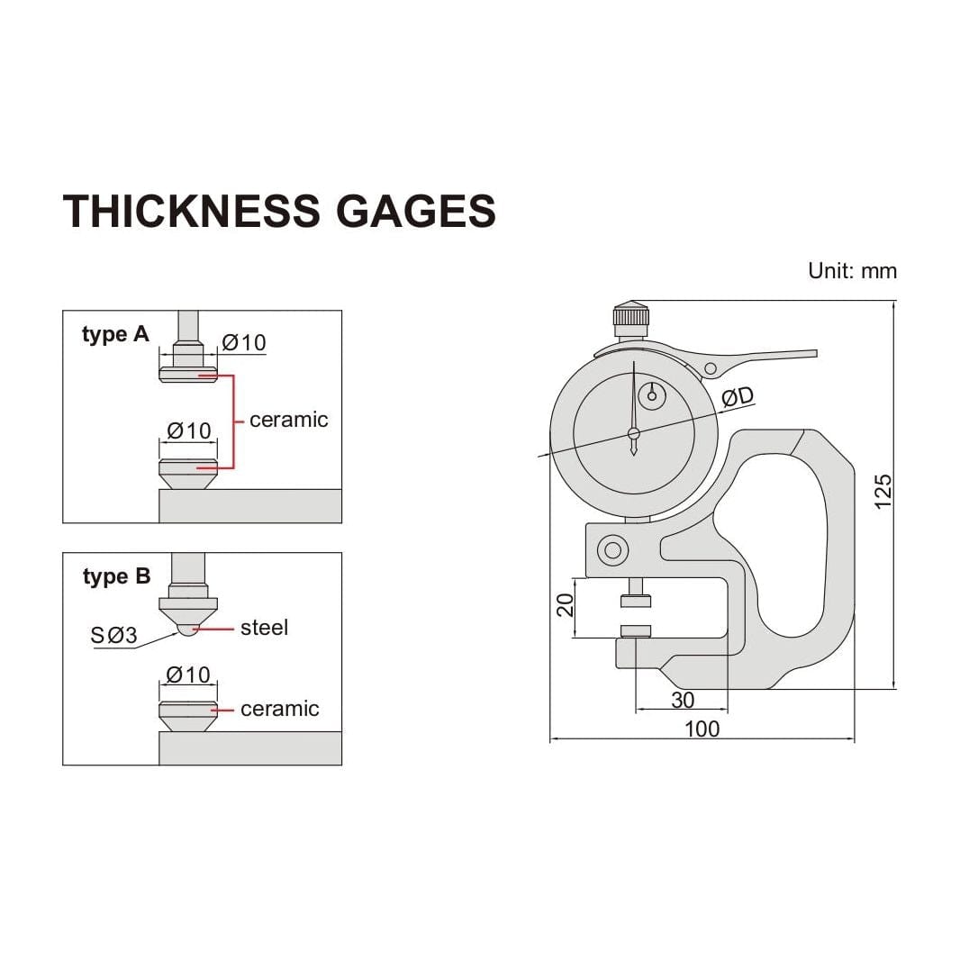 INSIZE Measuring Equipment Insize Thickness Gauge 0-10mm x 0.01mm Range Series 2364-10