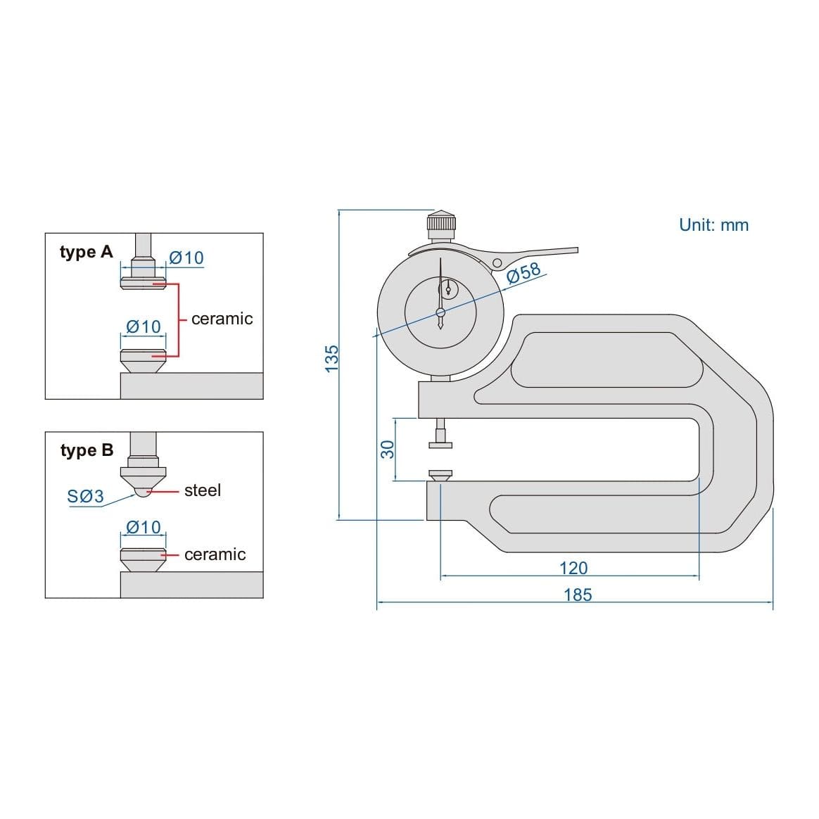 INSIZE Measuring Equipment Insize Thickness Gauge 0-10mm x 0.01mm Range Series 2365-10B