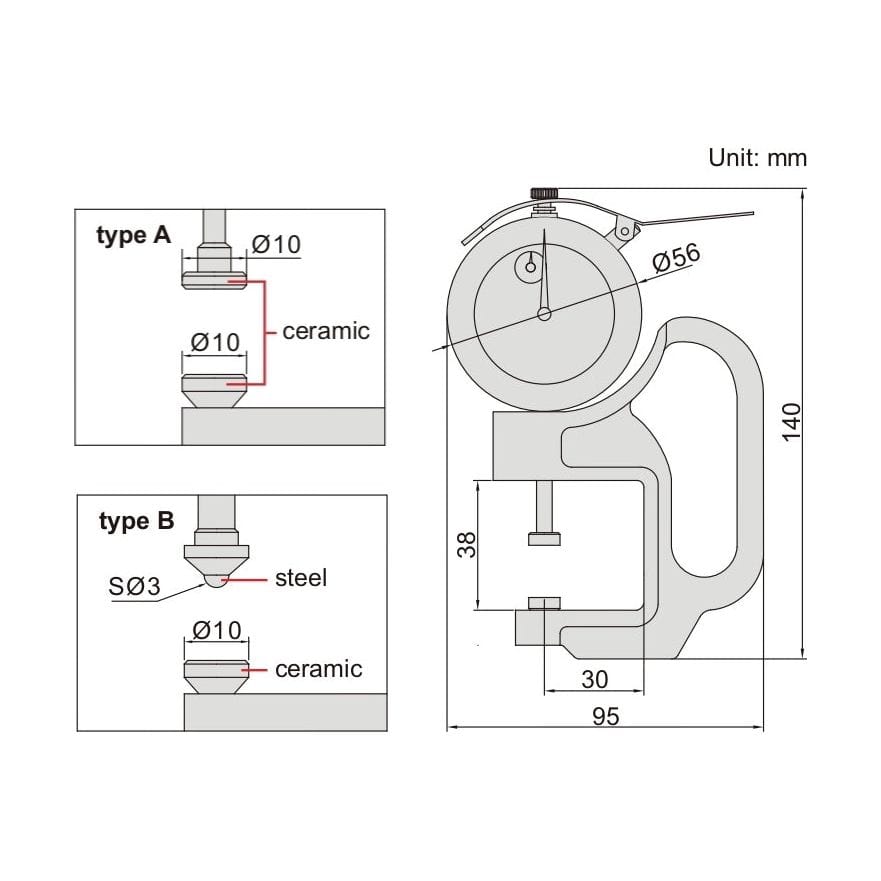INSIZE Measuring Equipment Insize Thickness Gauge 0-30mm x 0.01mm Range Series 2366-30B