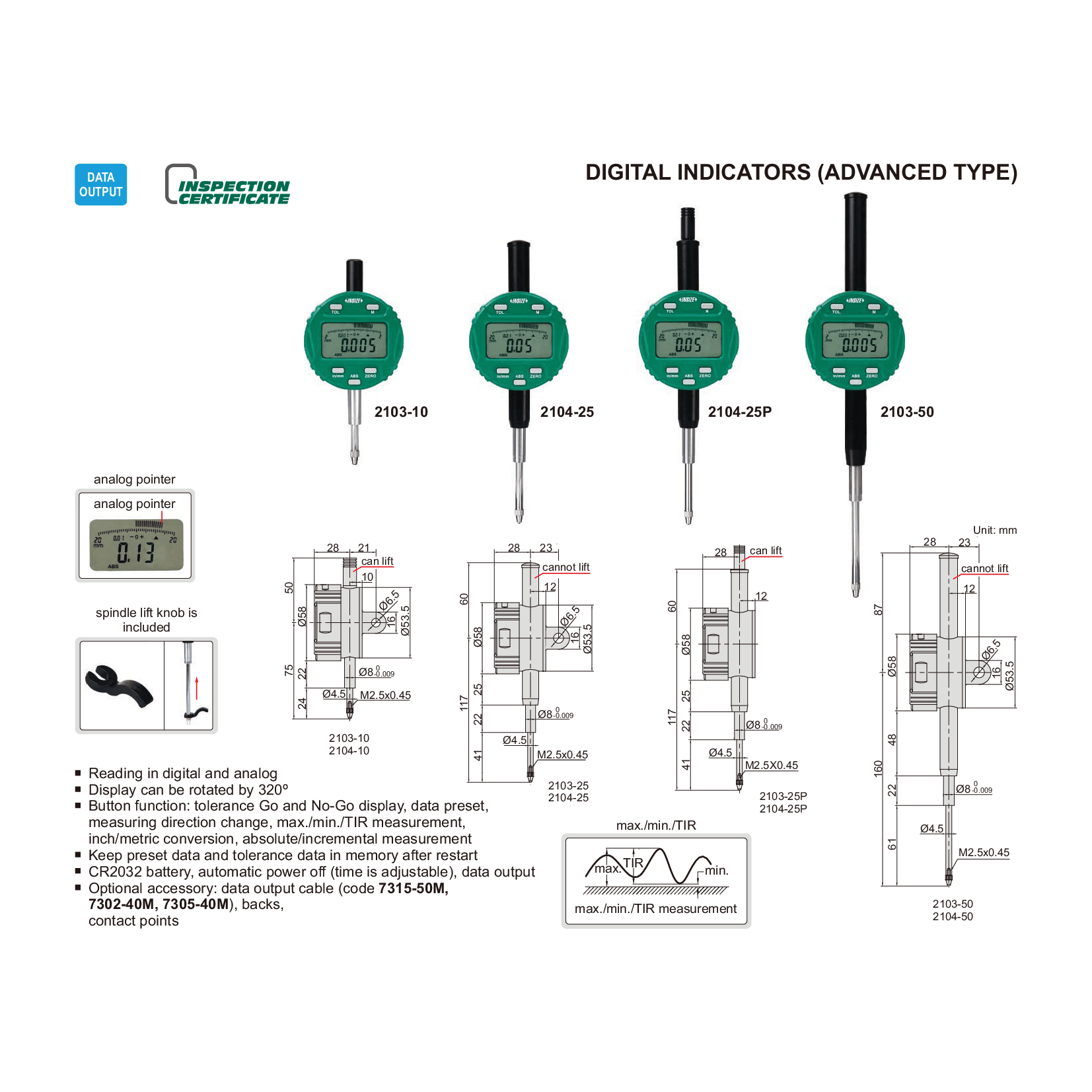 INSIZE Measuring Equipment Insize Travel Digital Indicator 12.7mm/0.5" Range Series 2104-10