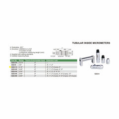 INSIZE Measuring Equipment Insize Tubular Inside Micrometer 2-12" Range Series 3222-12