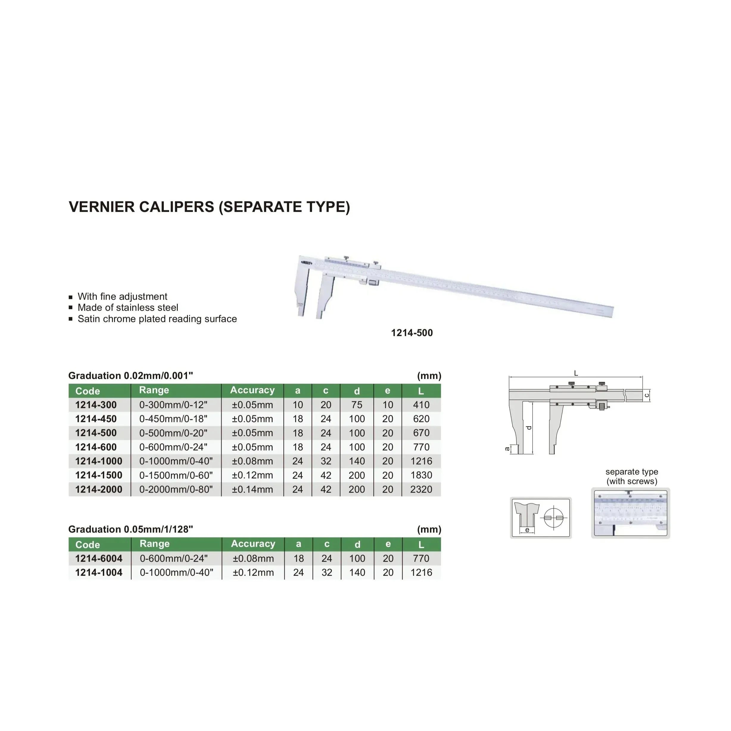 INSIZE MEASURING EQUIPMENT Insize Vernier Caliper 0-1500mm (200mm Jaw) Series 1214-1500