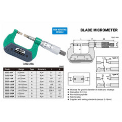 Insize Metric Outside Blade Micrometer 25-50mm Range Series 3232-50BA - Twin Eagle Imports