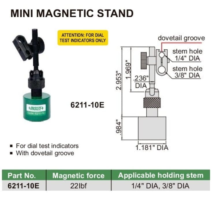 Insize Mini Magnetic Stand 22LBF Range Series 6211-10E - Twin Eagle Imports