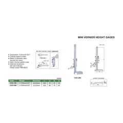 Insize Mini Vernier Height Gauge 0-200mm / 0-8" Range Series 1253-200 - Twin Eagle Imports