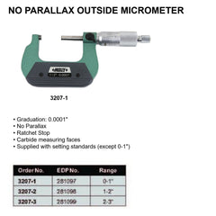 Insize Outside Micrometer 0-1" Range Series 3207-1 - Twin Eagle Imports