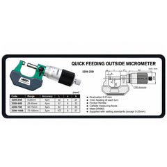 Insize Outside Micrometer Quick Feeding 0-25mm Range Series 3208-25B - Twin Eagle Imports