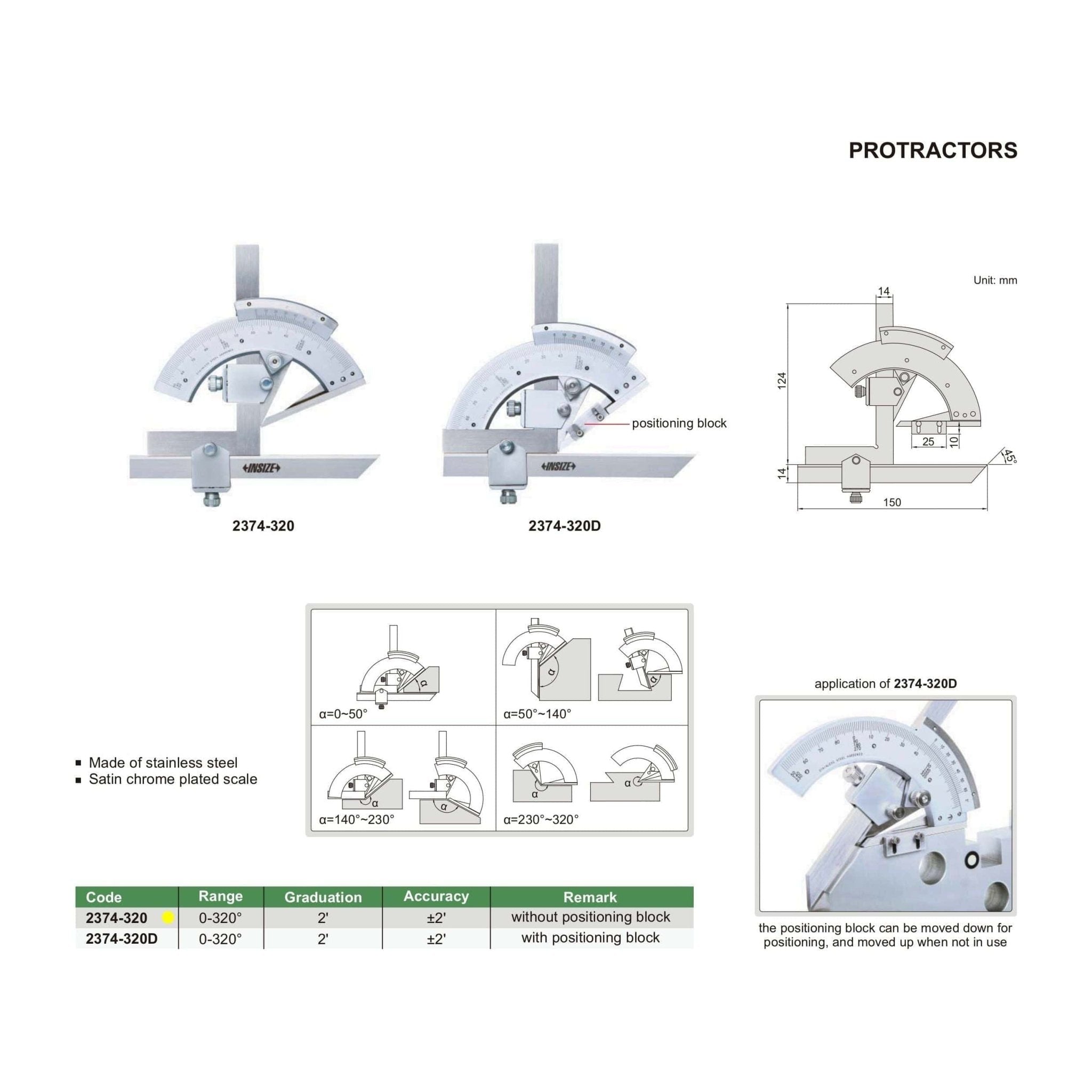 Insize Protractor 0-320° Range Series 2374-320 - Twin Eagle Imports