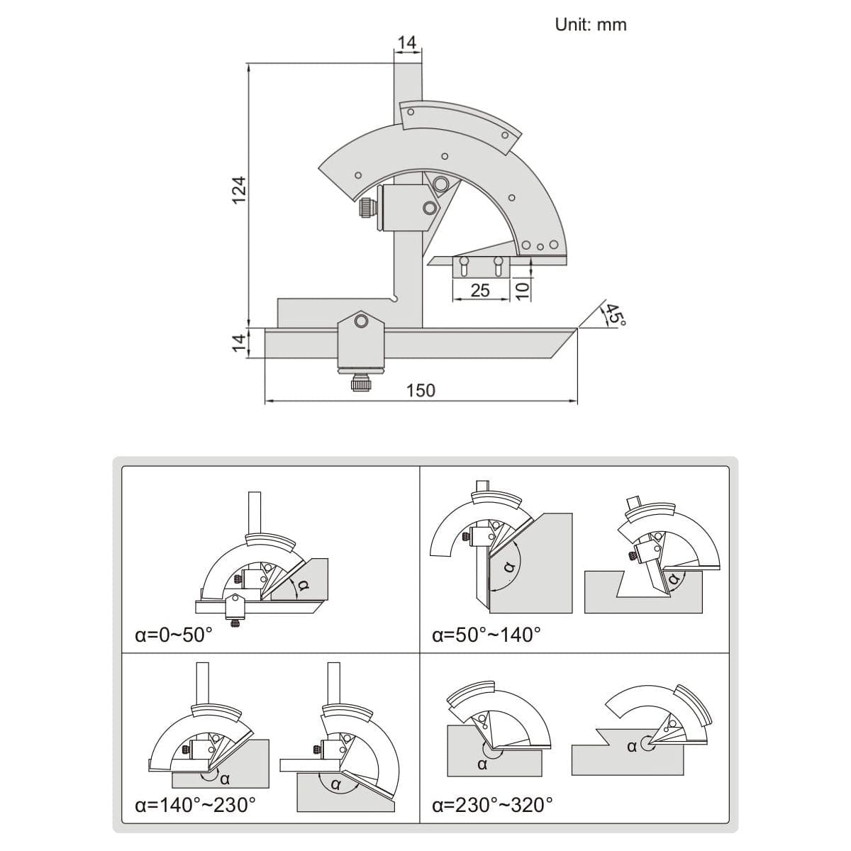 Insize Protractor 0-320° Range Series 2374-320 - Twin Eagle Imports