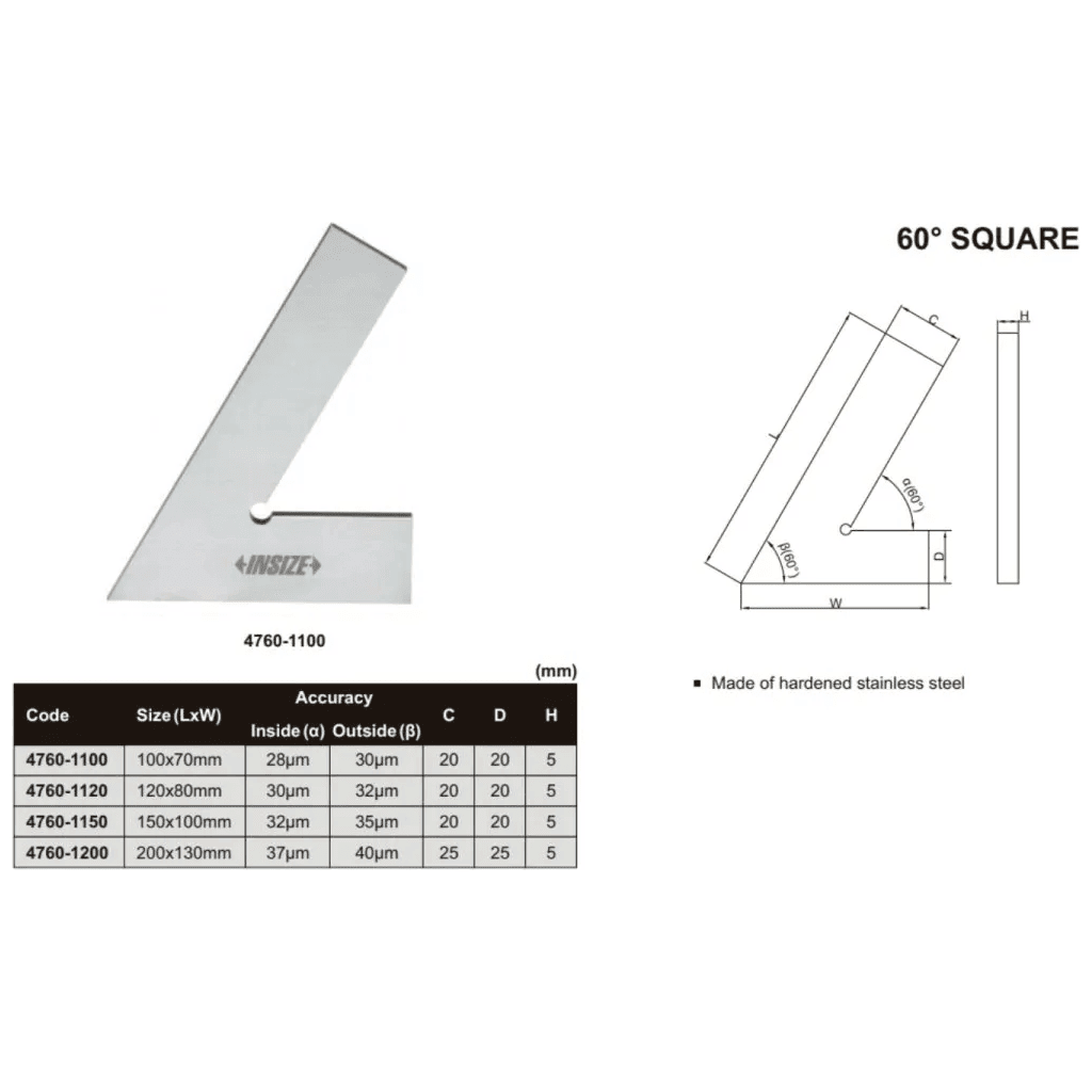Insize Range 60° Square 120 X 80mm Series 4760-1120 - Twin Eagle Imports