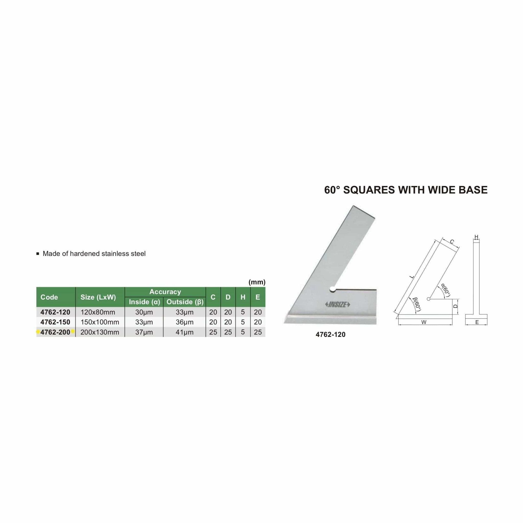 Insize Range 60° Square 200x130mm Series 4762-200 - Twin Eagle Imports