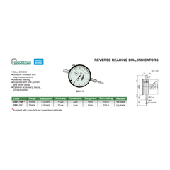 Insize Reverse Reading Dial Indicator 0-10mm x 0.01mm Range Series 2801-10 - Twin Eagle Imports