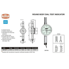 Insize Round Body Dial Test Indicator Range Series 2391-08 - Twin Eagle Imports