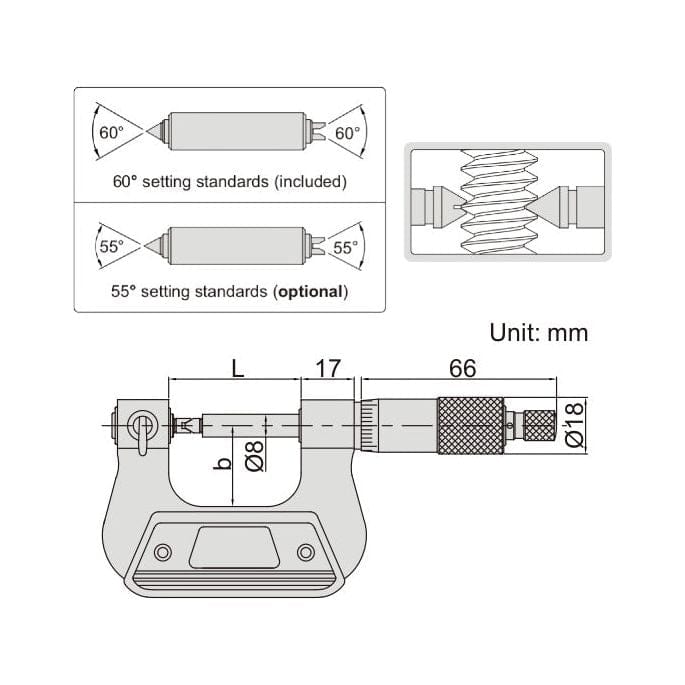 Insize Screw Thread Micrometer 100-125mm Range Series 3281-125A - Twin Eagle Imports