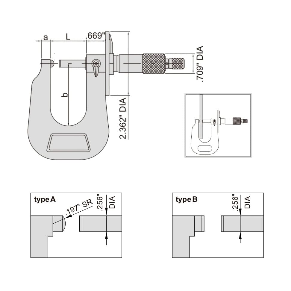 Insize Sheet Metal Micrometer 0-0.6" Range Series 3263-06 - Twin Eagle Imports