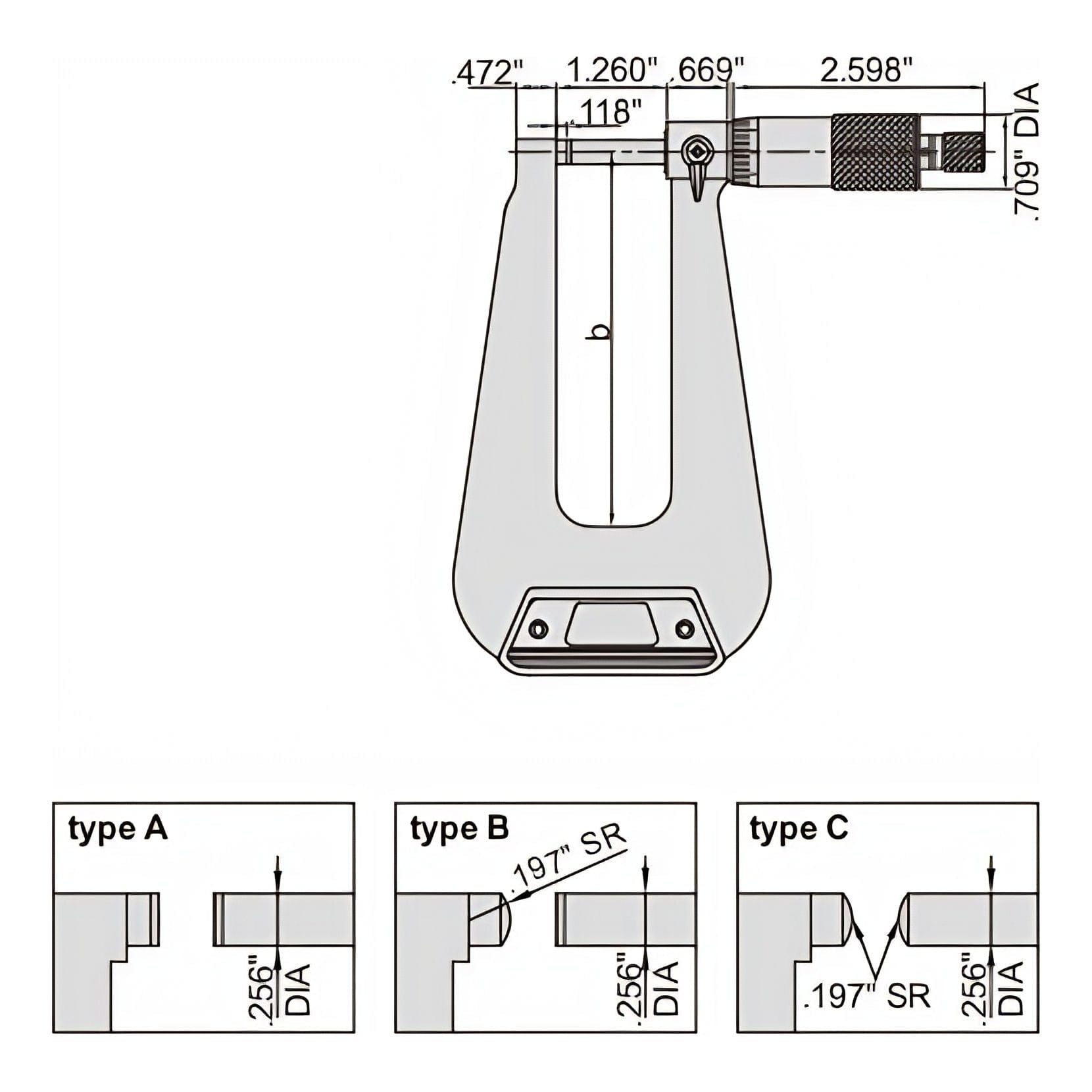 Insize Sheet Metal Micrometer 0-1" Range Series 3239-14F - Twin Eagle Imports