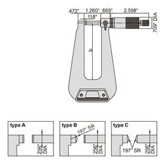 Insize Sheet Metal Micrometer 0-1" Range Series 3239-14F - Twin Eagle Imports
