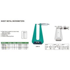 Insize Sheet Metal Micrometer 0-1" Range Series 3239-14F - Twin Eagle Imports